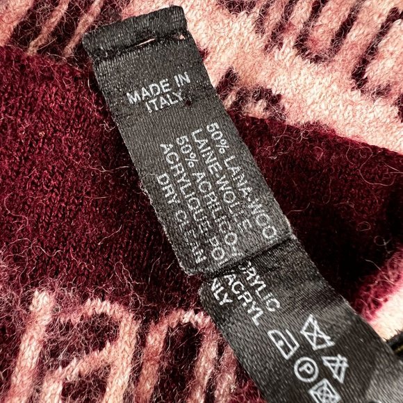Roberto Cavalli Wool Blend Scarf Signature Logo Burgundy Beige Italy 45 inch - Picture 5 of 6
